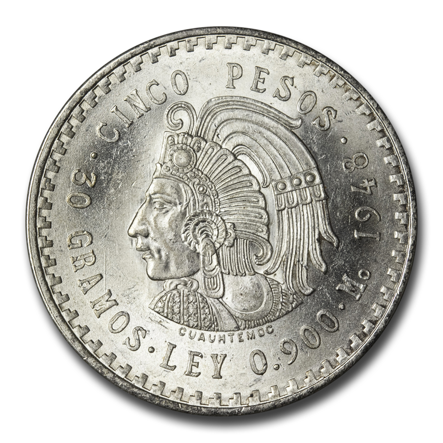 Mexico 5 Pesos 1947 Silver Coin .900 Silver Better Grade Low Mintage !!!!!!!